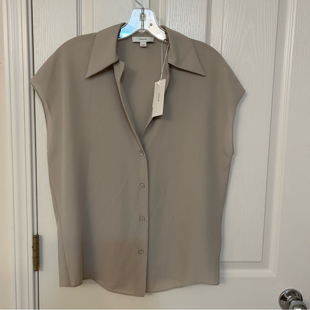 Vince Cream Short-Sleeve Button Front Blouse - Picture 4 of 7